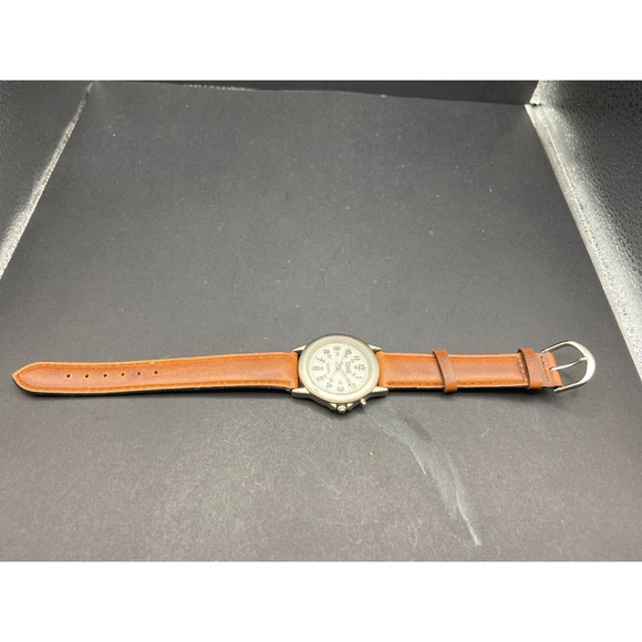 TIME Magazine Quartz Silver Tone Watch w/ Military Dial Brown Leather Band - Picture 10 of 11